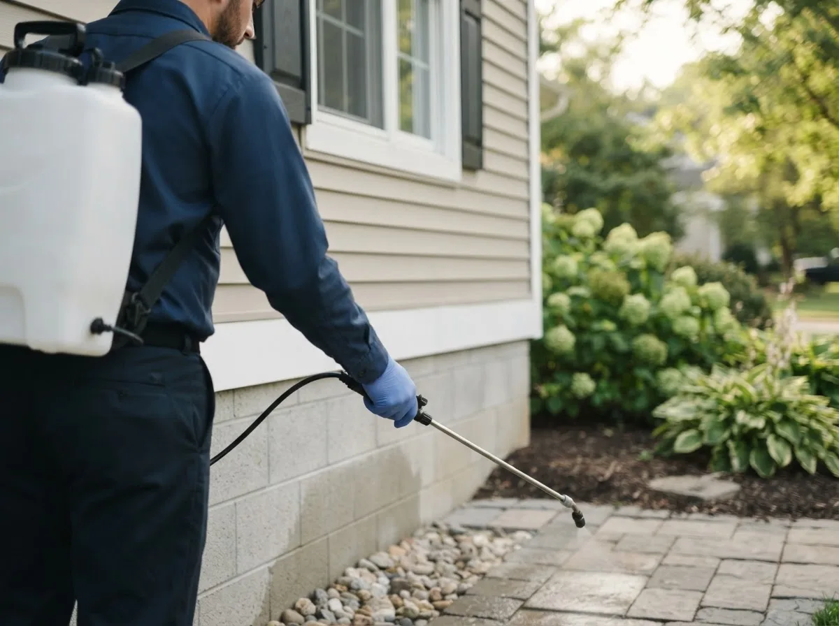 Pest control technician inspecting a home in Hardin, TX